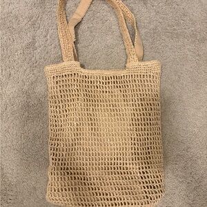 Beige Crochet Shoulder Tote Bag